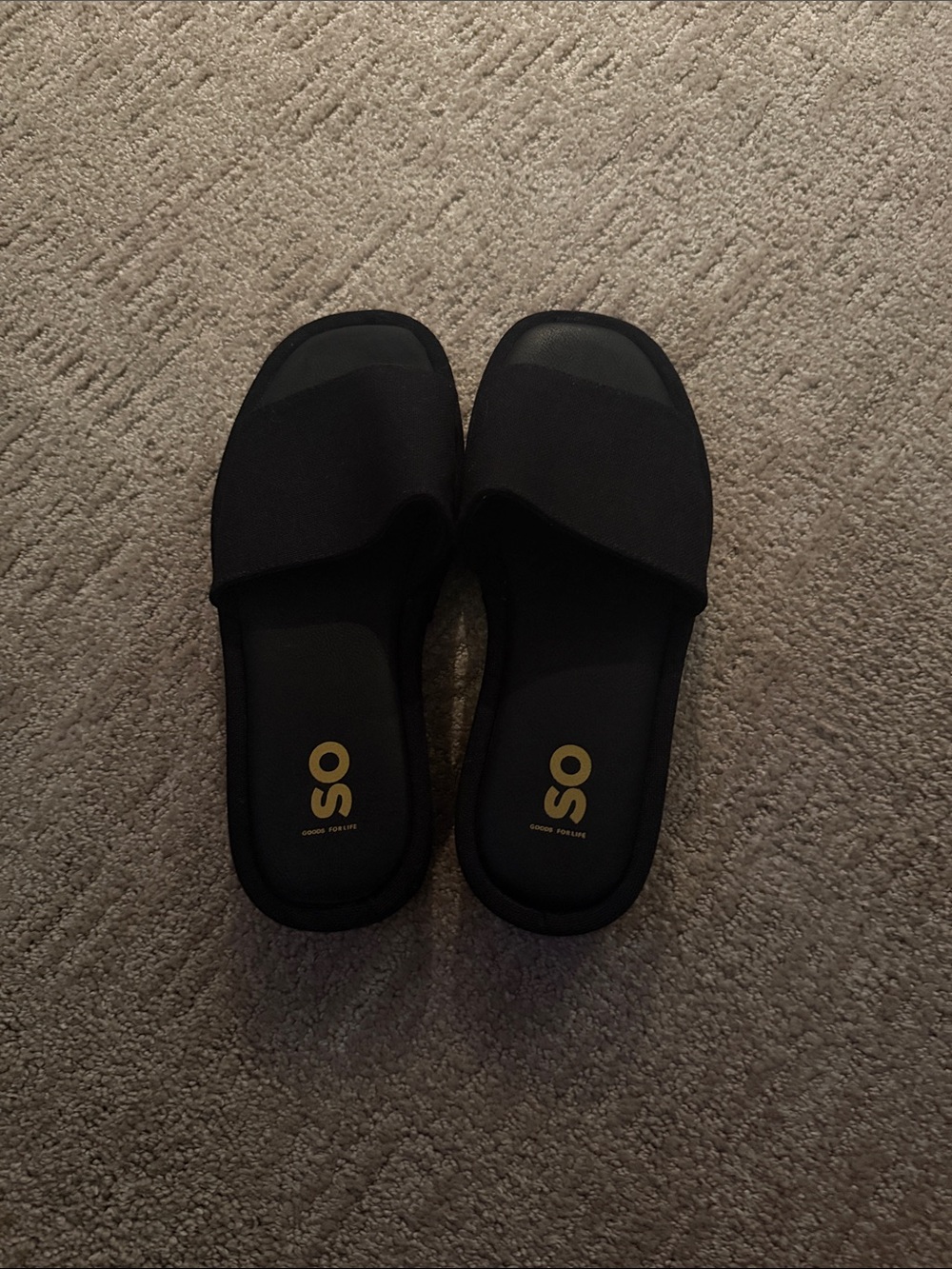 SO Black Slide Sandals with Gold Logo